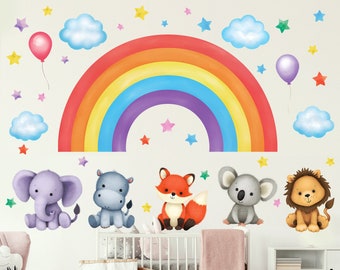 DECOWALL SG3-2318 Baby-Tiere auf dem Regenbogen für Wand und Dekoration