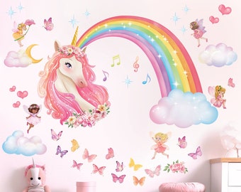 DECOWALL SG2-2321 Stickers muraux arc-en-ciel et licorne