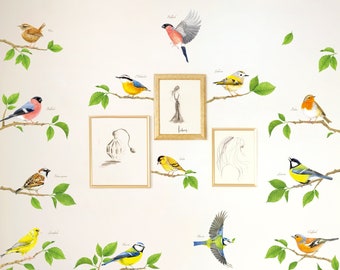 DECOWALL DS6-8061 Stickers Muraux Oiseaux de Jardin sur Branches Courtes