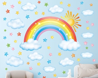 DECOWALL SG3-2314 Rainbow Sun Clouds and Stars Wall Sticker