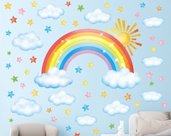 DECOWALL SG3-2314 Regenbogen Sonne Wolken und Sterne Wandaufkleber