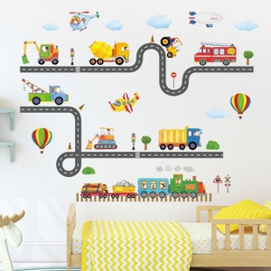 DECOWALL SG-2107 Budowa Transport na drodze Naklejki ścienne dla dzieci Naklejki odklejane i przyklejane Zdejmowane do pokoju dziecięcego Sypialnia Salon