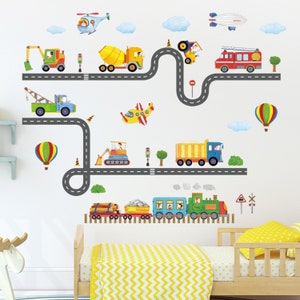 DECOWALL SG-2107 Construction Transportation on the Road Kids Wall Stickers Decals Peel and Stick Removable for Nursery Bedroom Living Room