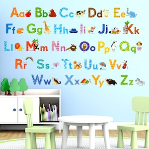 DECOWALL DS-1608 Watercolour Animal Alphabet ABC Wall Stickers