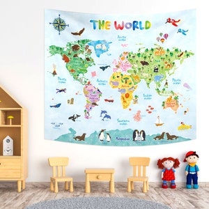 DECOWALL TP-001 動物の世界地図タペストリー