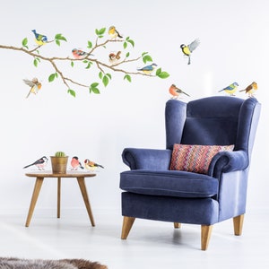 Decowall DWL-1804N Garden Birds on Tree Branch Kids Wall Stickers Wall Decals Peel and Stick Removable Wall Stickers for Kids