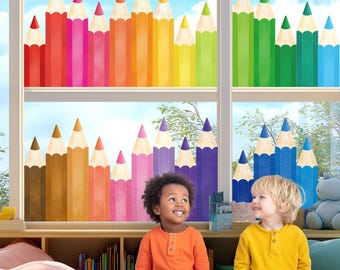 Crayons de couleur DECOWALL pour fenêtre - Stickers arc-en-ciel pour décoration de salle de classe, de jeux ou de chambre d'enfants (CDS9-9005)