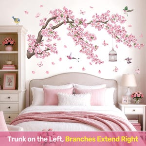 DECOWALL Cherry Blossom Wall Art Prints – Pink Blossom Bird Branch Stickers for Bedroom or Living Room Decor (SG2-2426) image 2