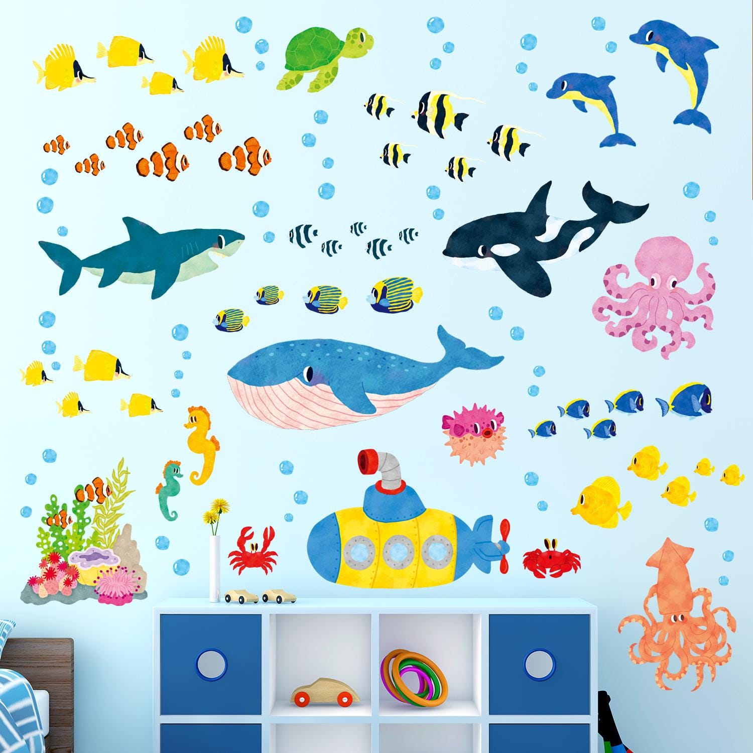 DECOWALL Underwater Ocean Wall Art Prints Whale, Shark, and Sea ...