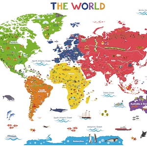 DECOWALL DL3-2212 Kleurrijke wereldkaart muurstickers