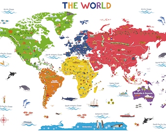 Stickers muraux DECOWALL DL3-2212, carte du monde colorée