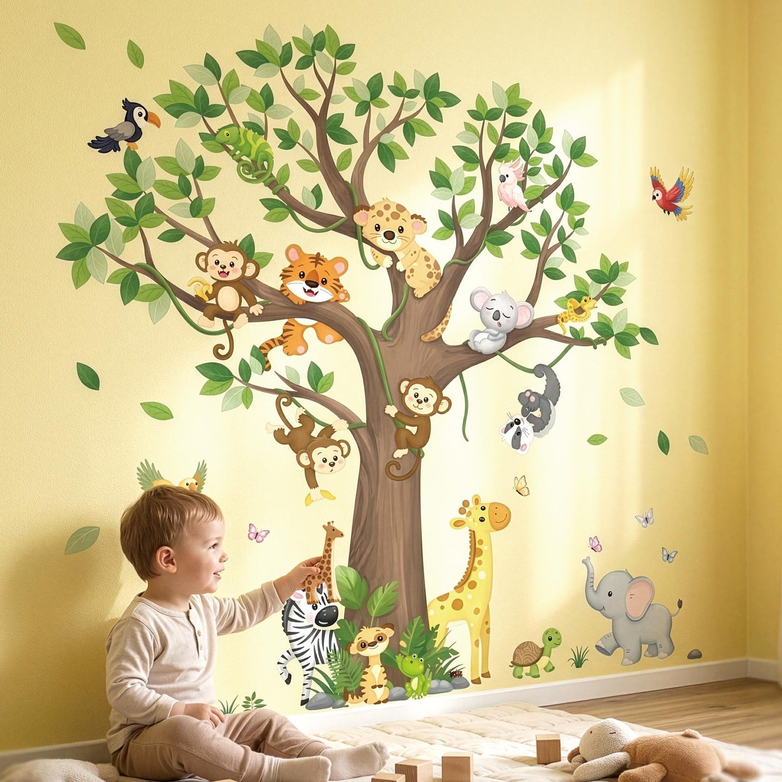 DECOWALL Jungle Animal Tree Wall Stickers – Safari Zoo Animal Decals ...
