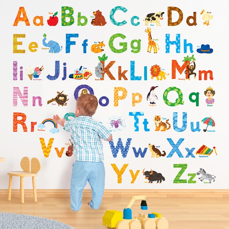 DECOWALL Alphabet Wall Art Prints – Educational ABC Animal Stickers for ...