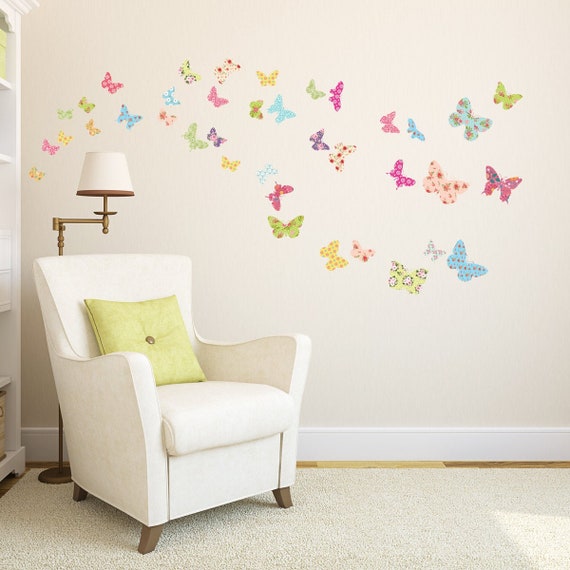 DECOWALL DW-1408 Mariposas con Dibujos Vinilo Pegatinas Decorativas Adhesiva Pared Dormitorio Salón Guardería Habitación Infantiles Niños Bebés