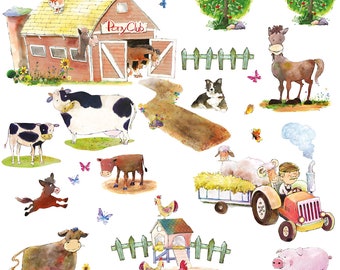 DECOWALL DWL-1407N Pony Club and Farm Animals Kids Wall Stickers Wall Decals Peel and Stick Removable  for Kids Nursery Bedroom Living Room