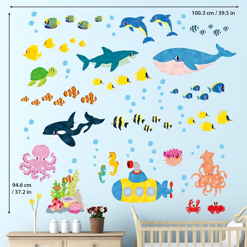 DECOWALL Underwater Ocean Wall Art Prints Whale, Shark, and Sea ...
