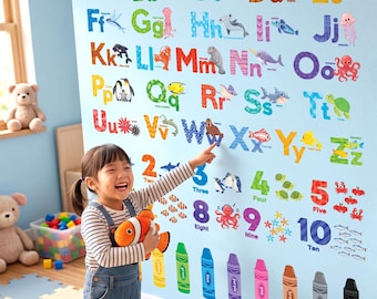 DECOWALL DS9-8093 Stickers muraux couleur chiffres alphabet animaux marins