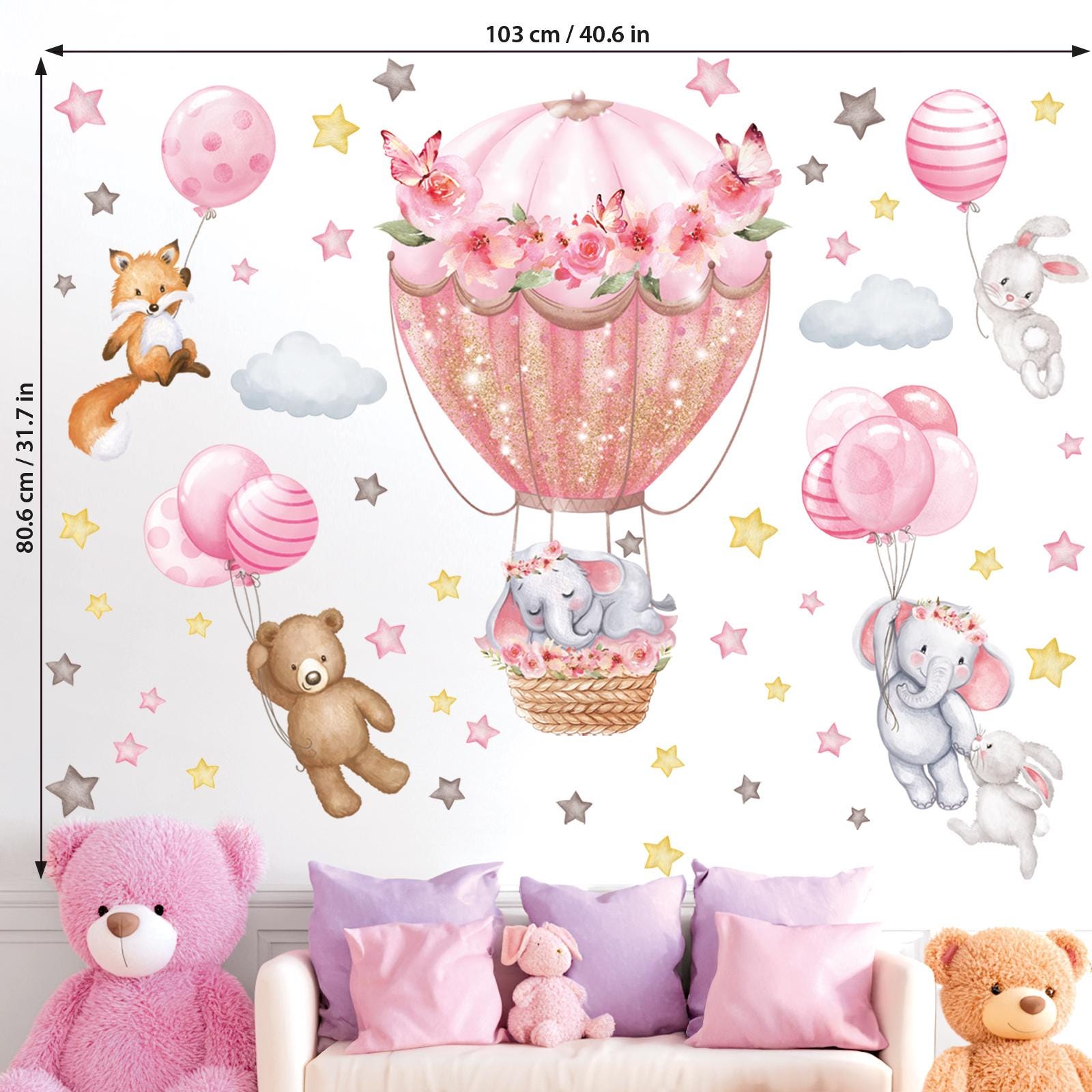 DECOWALL SG2-2408 Animals Hot Air Balloon Wall Stickers - Etsy