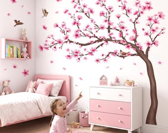 Impressions d'art murales DECOWALL avec fleurs de cerisier - Stickers branche de fleur rose pour décoration de chambre à coucher, de salon ou de salle de lecture (SG4-2431)