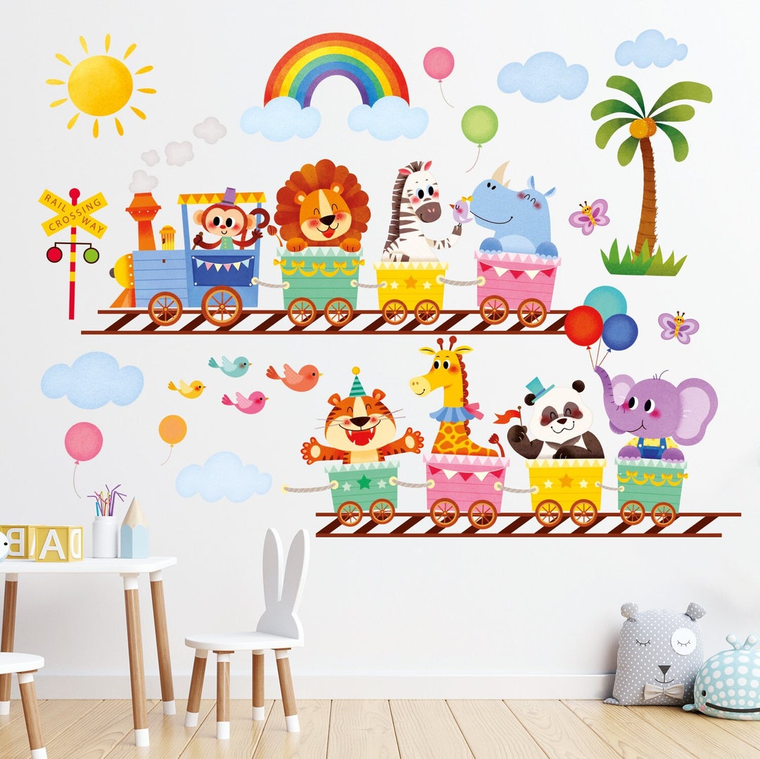 DECOWALL SG-2205 Colorful Animal Train Wall Stickers - Etsy