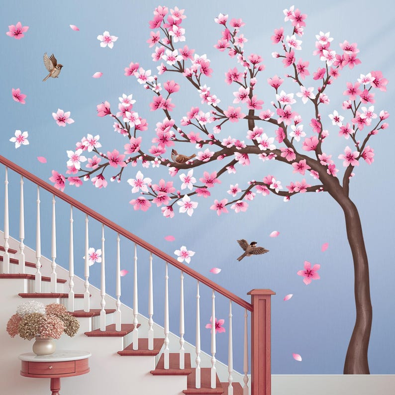DECOWALL Cherry Blossom Tree Wall Art Prints – Pink Flower Branch ...