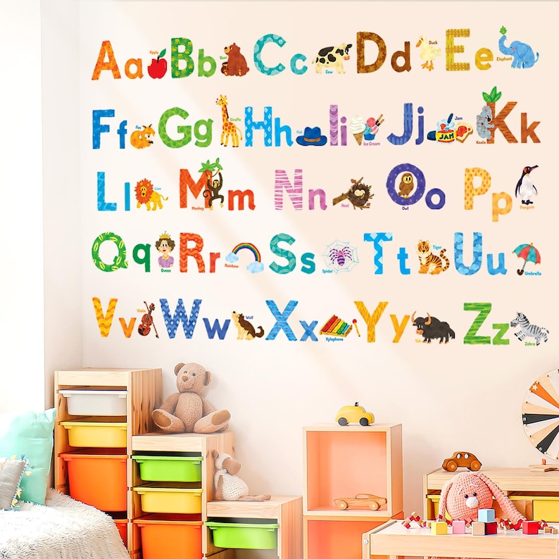 DECOWALL Alphabet Wall Art Prints – Educational ABC Animal Stickers for ...