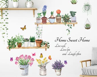 DECOWALL DS9-8055 Adhesivos de pared con plantas en maceta verdes