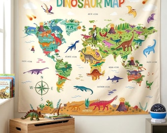 Tapiz DECOWALL TP-012 Mapa del mundo de los dinosaurios 150 x 130 cm