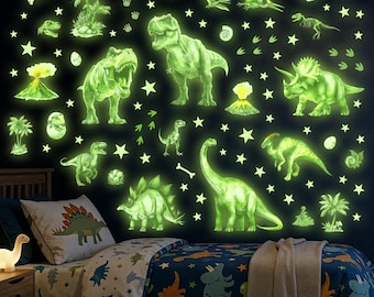 DECOWALL, reproductions d'art mural dinosaures phosphorescents – Stickers T Rex stégosaure pour chambre d'enfants et salle de jeux (GDS4-7004)