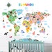 DECOWALL Weltkarte Tierwelt Wandtattoo - Große Wanddekoration Für Kinderzimmer & Wohnzimmer