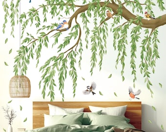 Láminas de pared DECOWALL de sauce y pájaros: calcomanías de árboles, pájaros y hojas para habitaciones infantiles y decoración de guarderías (SG4-2521)
