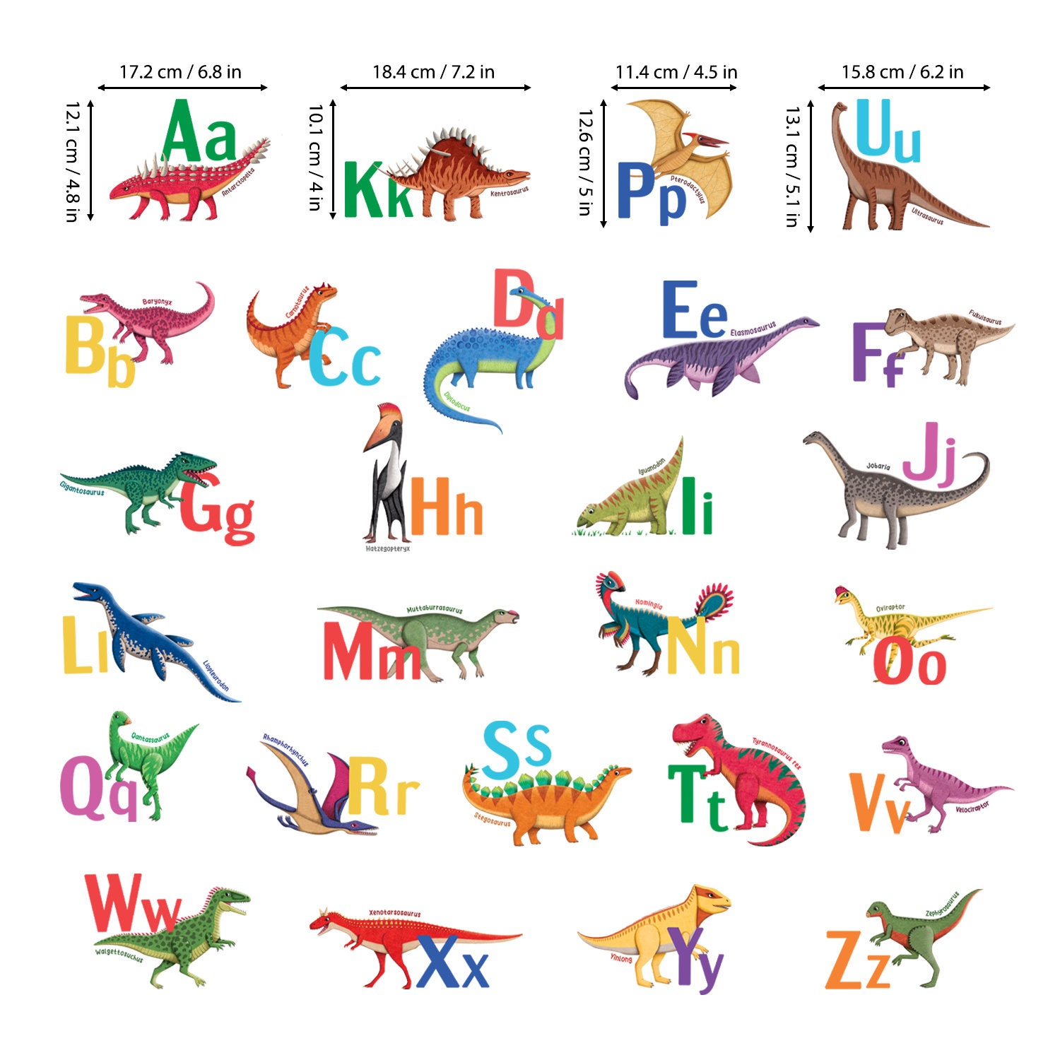 DECOWALL Dinosaur Alphabet Wall Art Prints – Colourful ABC Dinosaur ...