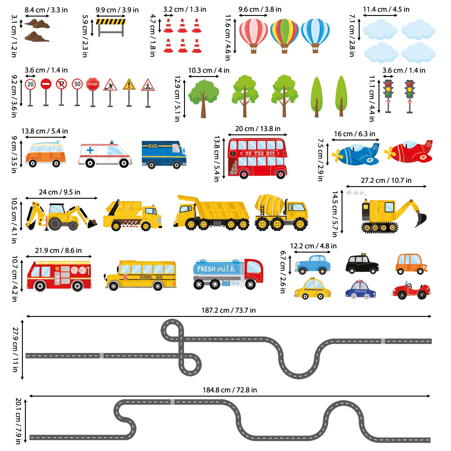 DECOWALL Transport Vehicle Wall Art Prints – Cars Trucks Road Stickers ...