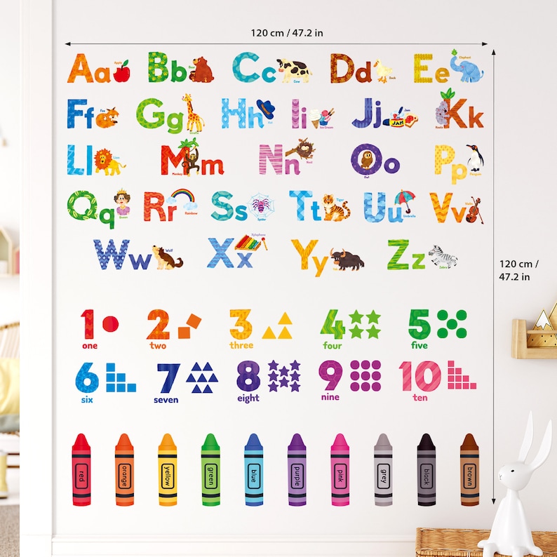 DECOWALL Alphabet Numbers and Colours Wall Art Prints – Educational ABC ...