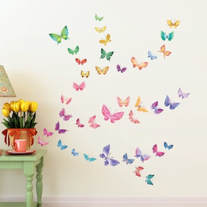 DECOWALL DS-1602 Watercolour Butterflies Kids Wall Stickers Wall Decals Peel and Stick Removable for Kids Nursery Bedroom Living Room