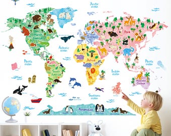 Naklejka z mapą świata zwierząt Decowall SG2-1615S