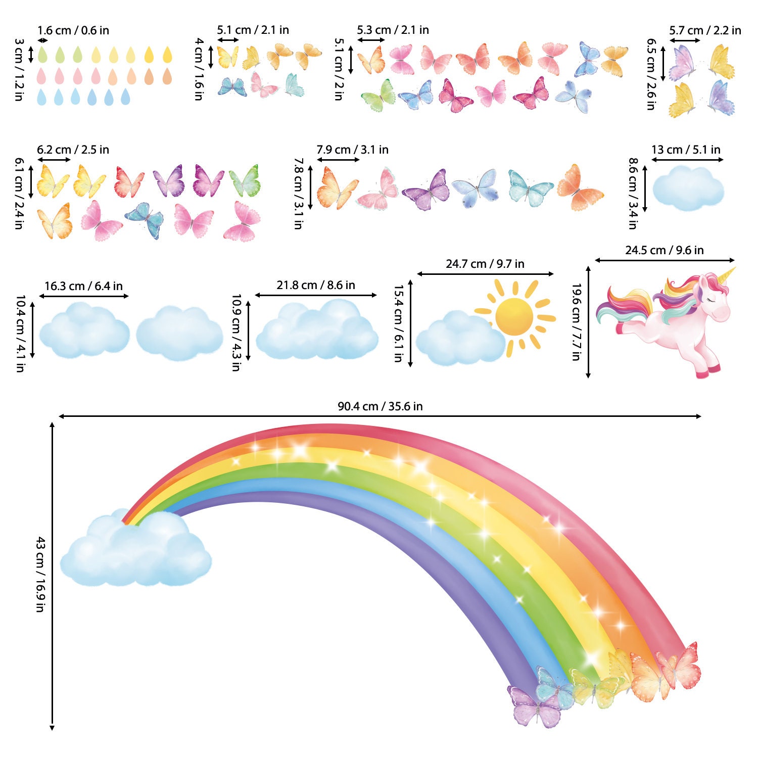 thumbnail image 2 of DECOWALL Rainbow & Unicorn Wall Decals - Pink Kids Room Decor, Removable Wall Stickers For Nursery 2 of 11