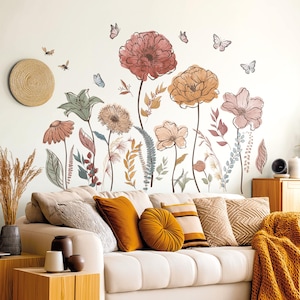 DECOWALL Stampe artistiche da parete con fiori selvatici – Adesivi con prato floreale boho per camera da letto, soggiorno o cameretta dei bambini (SG2-2420)