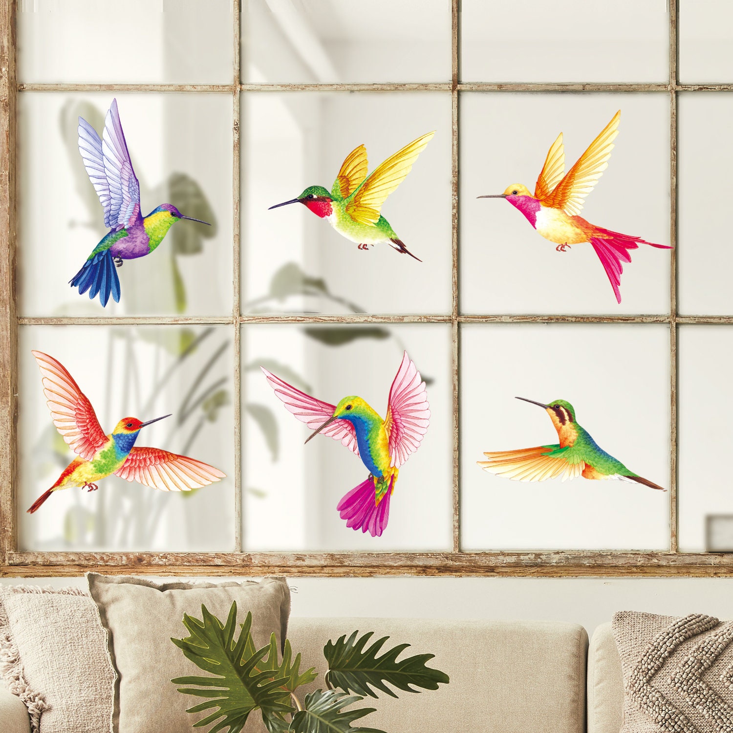 Stickers Muraux Colibris Volants DECOWALL | Lot De 6 | Adhésifs Amovibles Pour Chambre, Salon | Déco Colorée