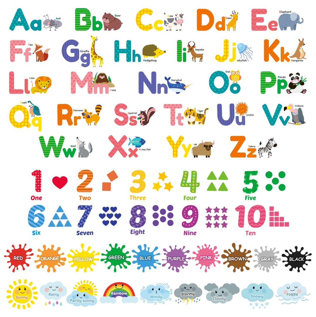 DECOWALL Alphabet & Numbers Wall Stickers – ABC, 123, Colors, Weather ...