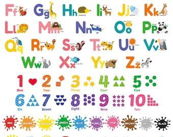 DECOWALL Alphabet & Numbers Wall Stickers – ABC, 123, Colors, Weather Decals for Kids' Rooms and Nurseries Decor (DS12-8070N)