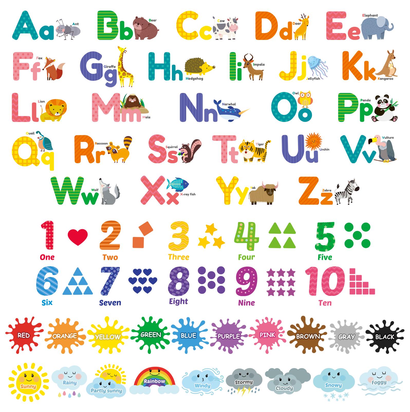 DECOWALL Alphabet & Numbers Wall Stickers – ABC, 123, Colors, Weather ...