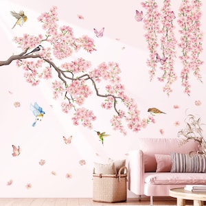 DECOWALL SG3-2320 Muurstickers kersenbloesemtakken, vogels en vlinders