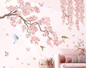 DECOWALL SG3-2320 Adhesivos de pared con ramas de cerezo, pájaros y mariposas