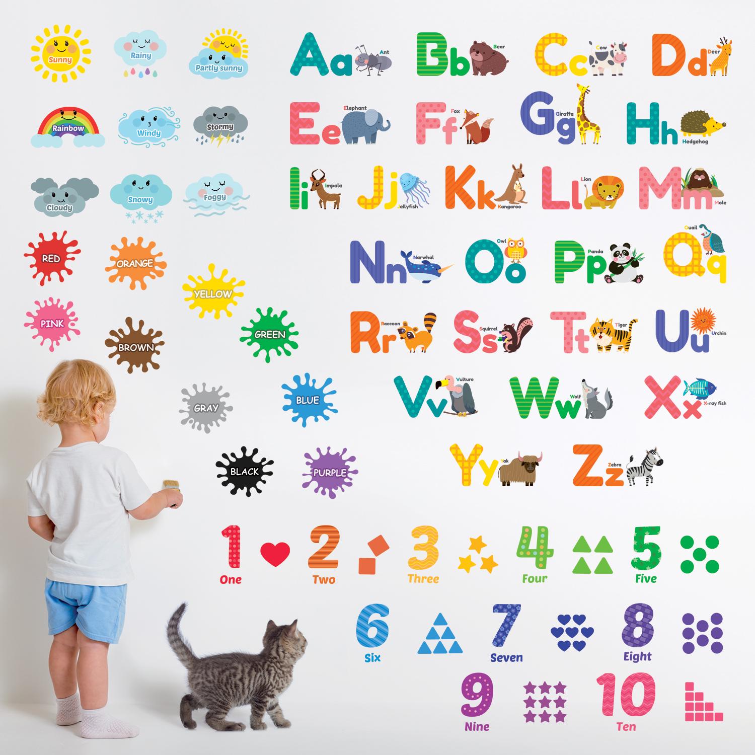DECOWALL Alphabet & Numbers Wall Stickers – ABC, 123, Colors, Weather ...