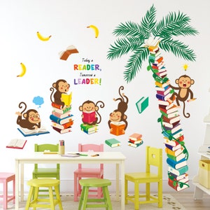 DECOWALL DS9-8065 Monkey Tree Books Wall Stickers