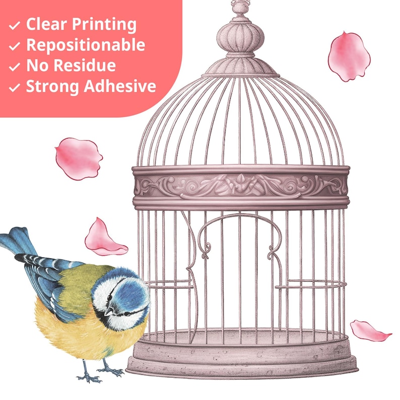 DECOWALL Cherry Blossom Wall Art Prints – Pink Blossom Bird Branch Stickers for Bedroom or Living Room Decor (SG2-2426) image 4