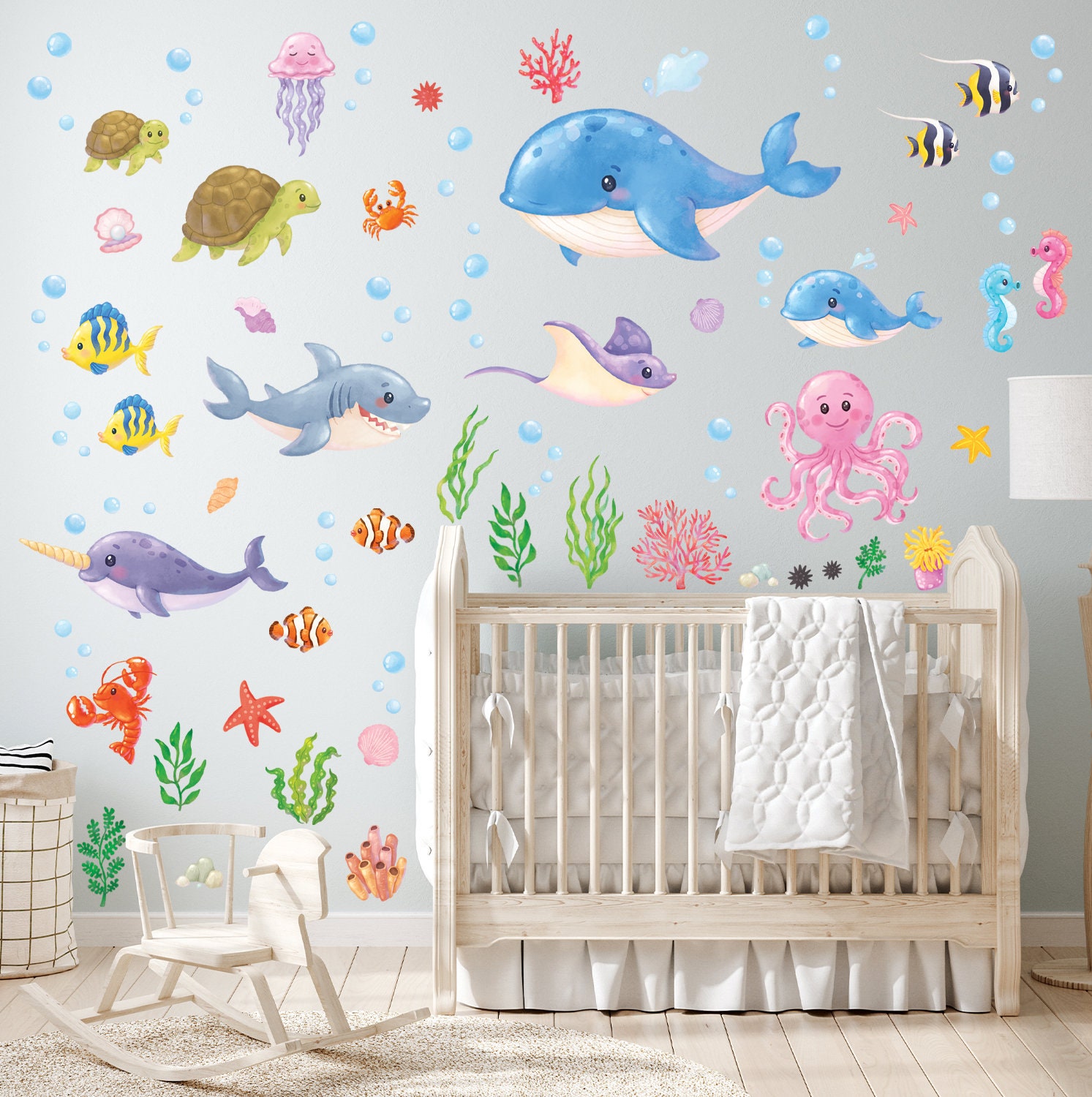 DECOWALL Ocean Animals Wall Art Prints – Cute Sea Creature Stickers for ...