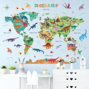 DECOWALL DL3-2415 Dinosaurier Weltkarte Wandsticker
