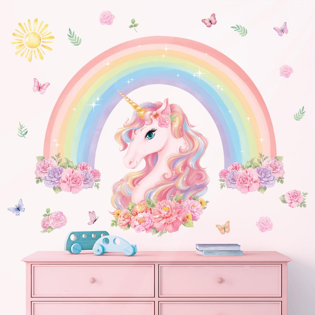 DECOWALL SG2-2413 Grand autocollant mural licorne arc-en-ciel Fleur Peel and Stick Wall Art Stickers pour chambre de fille Chambre d'enfant Chambre de bébé DECOWALL SG2-2413 Grand autocollant mural licorne arc-en-ciel Fleur Peel and Stick Wall Art Stickers pour chambre de fille Chambre d'enfant Chambre de bébé